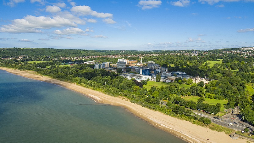 Aerial photo of Singleton Park Campus and Swansea Bay