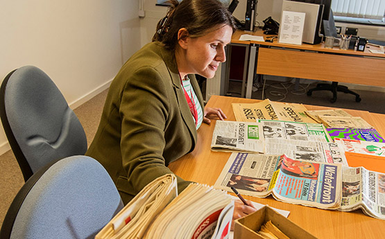 Assistant Archivist Emily Hewitt, 2019. Photo: Archives and Records Council Wales