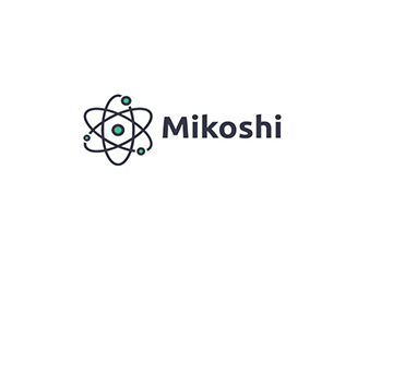 Logo Mikoshi mewn du ar gefndir gwyn