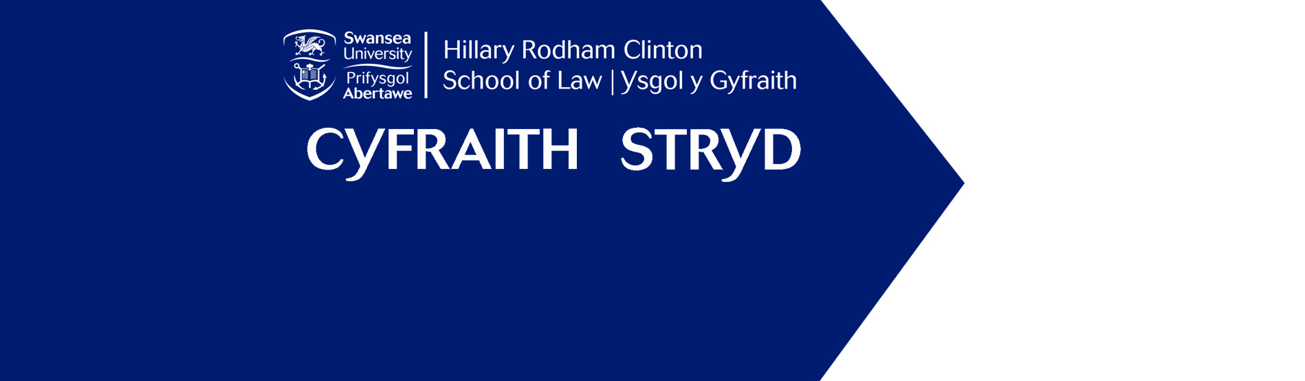Logo ar gyfer tudalen modiwl Cyfraith Stryd gyda saeth glas tywyll ac ysgrifen wen