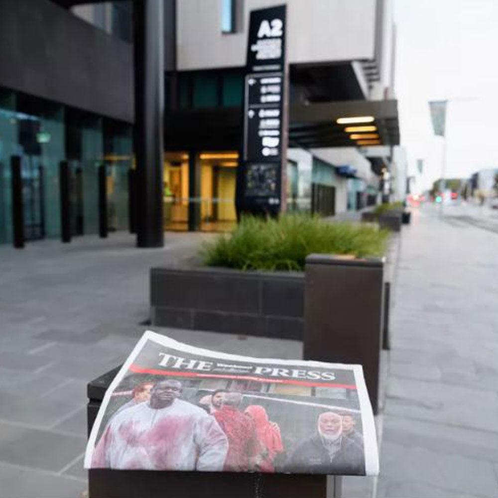 a newspaper outside a courthouse in christchurch