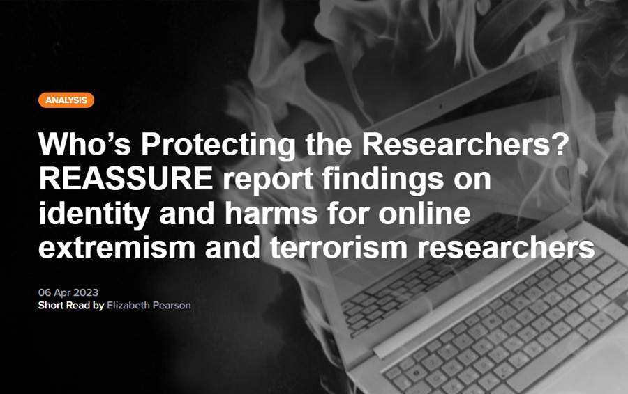 The header image of the blog showing the title around research protection when investigating online extremism