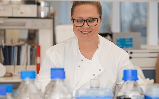 Postgraduate Research student at Institute of Life Science 1 Lab Bench with bottles of chemicals