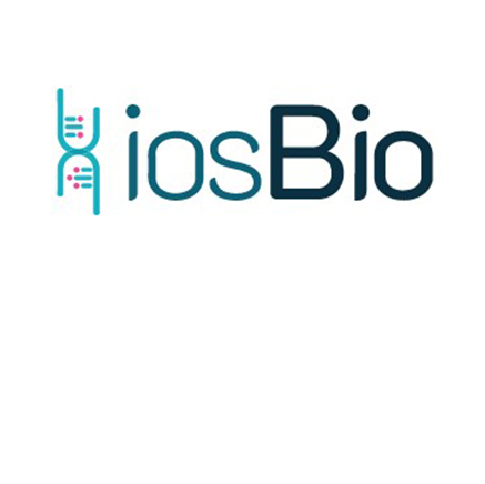 iosBio logo in light and dark blue text