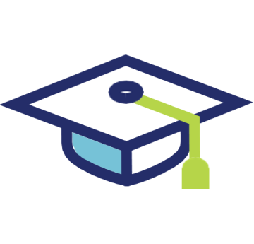 Graphic of a graduation cap in the Swansea University colours, blue, green and white