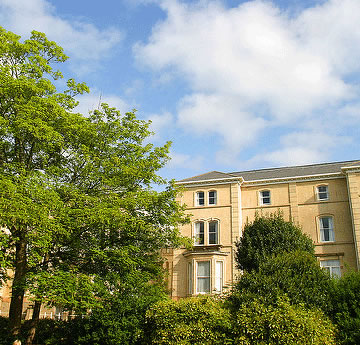 View of Beck House with the trees either side and the air