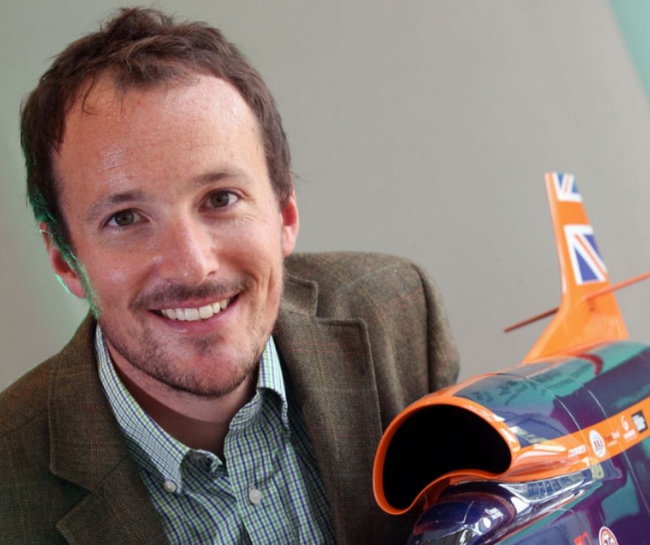 Ben Evans, with a model of Bloodhound.