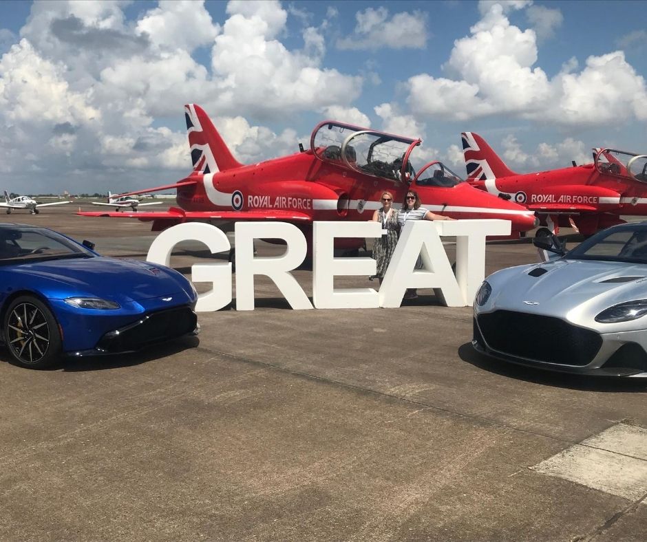 Caroline Stotesbury with Dr Caoline Coleman-Davies, Deputy Head of the Academic Partnerships Department (Swansea University), at a Red Arrows demonstration and meet and greet in Houston.