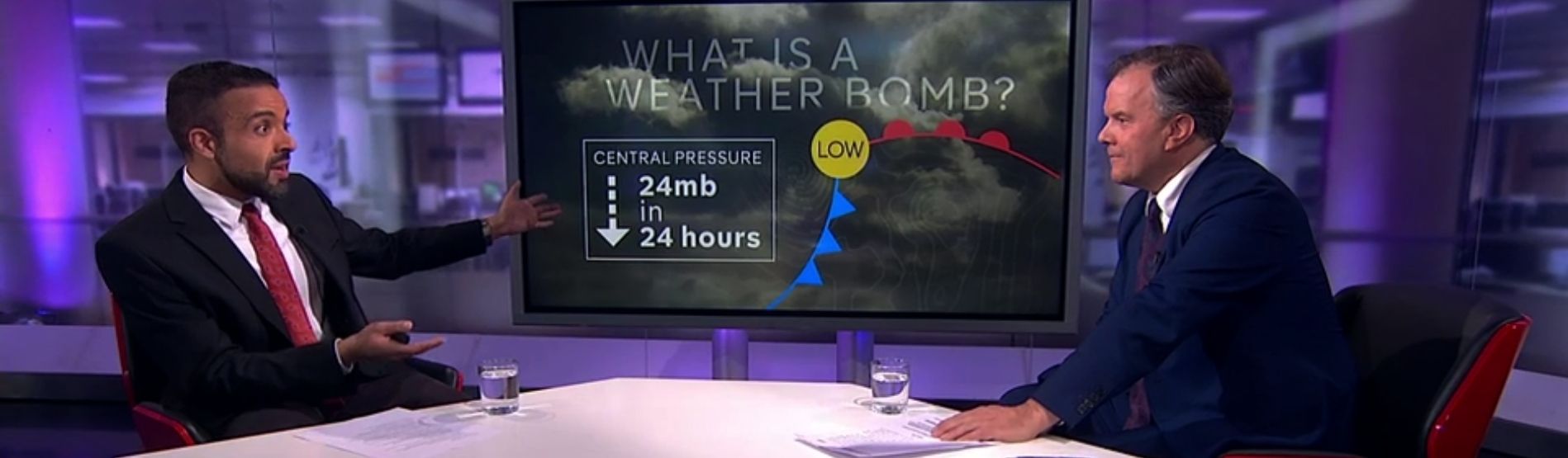 Liam Dutton presenting a weather segment on Channel 4 News.