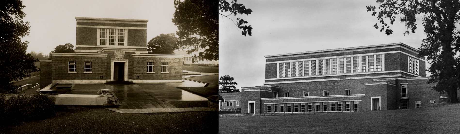 Two images of the outside of the Library in Swansea University taken circa 1950