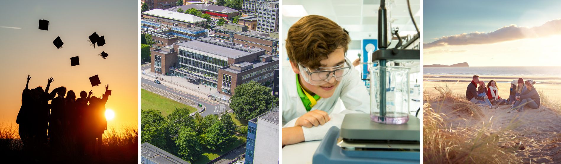 4 different photos of Swansea University students