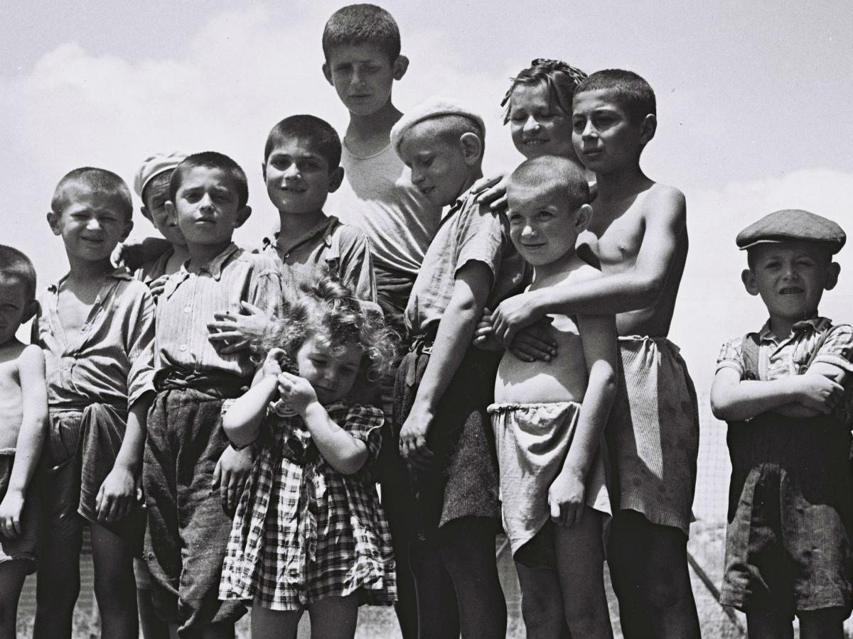 A group of orphaned Jewish children after the Holocaust. 