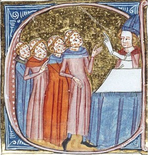 Medieval Image of four sick men. 
