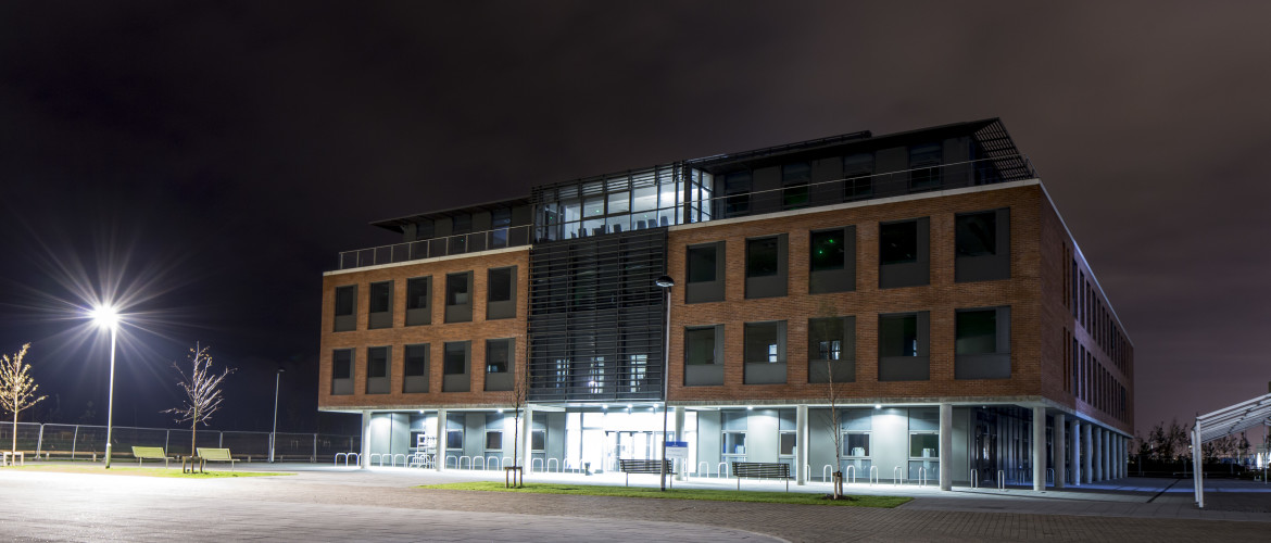 School of Management, Bay Campus at night