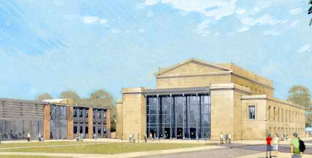 architecture drawing of the great hall, bay campus