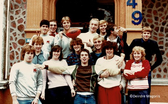 A group photo of the Swansea Dolphins on a club trip to the BUSC short course competition at the University of Warwick in the autumn of 1983.