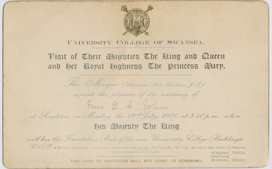 Invitation to the Laying of the Foundation Stone Ceremony, 1920