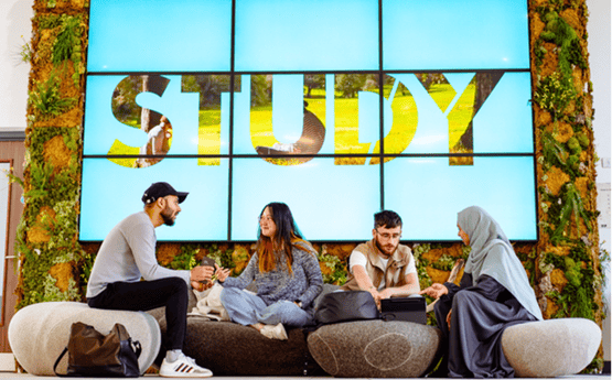 A group of students networking. 