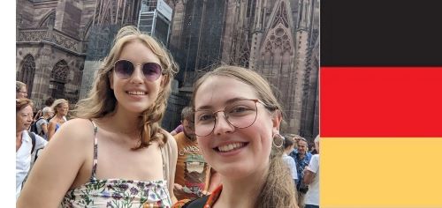 Picture: Julia (left) and Caitlin (right), Swansea students of German, pictured on their study visit to Freiburg