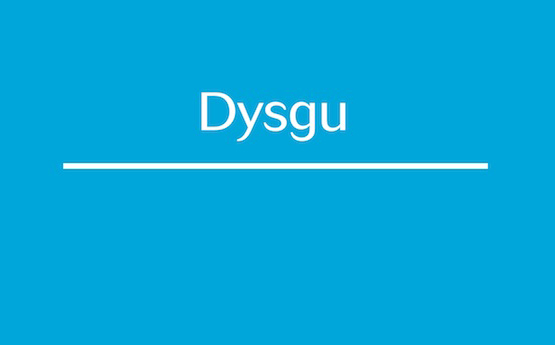 Logo glas yn cynnwys y thema 'Dysgu'