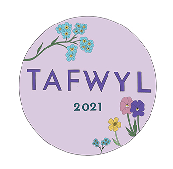 Logo Tafwyl ar gefndir porffor