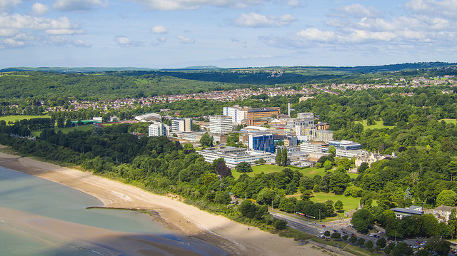 Aerial shot of Singleton Park Campus and Beach