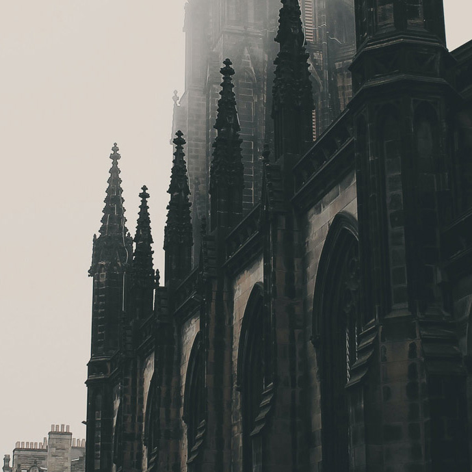 Image of a dark foggy church