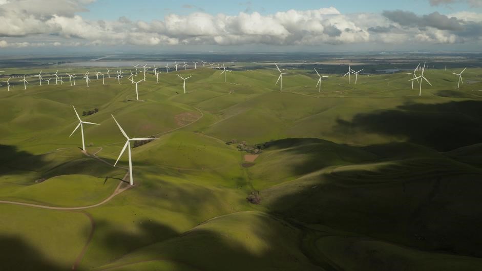 Wind turbines on a hill 