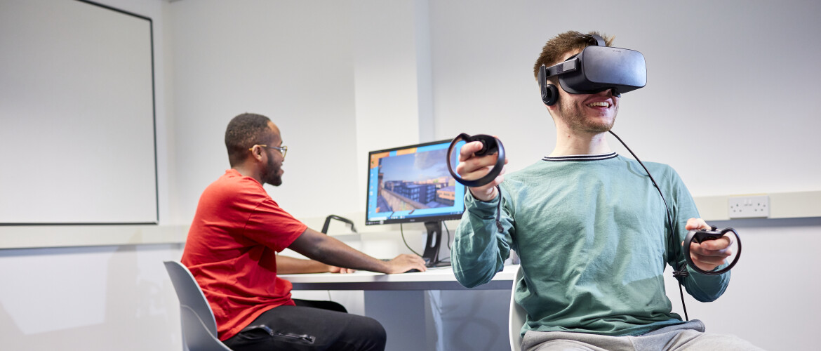 Computer Science students with VR equipment