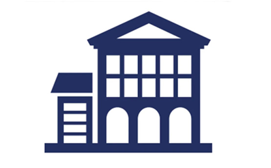 Amlinelliad glas o adeilad ysgol