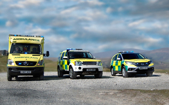 3 ambulances with Mountains in the Background