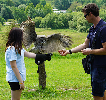 Girl and trainer with an owl