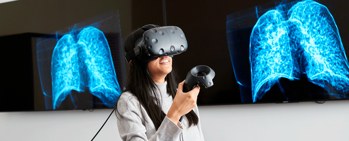 Female student on VR headset