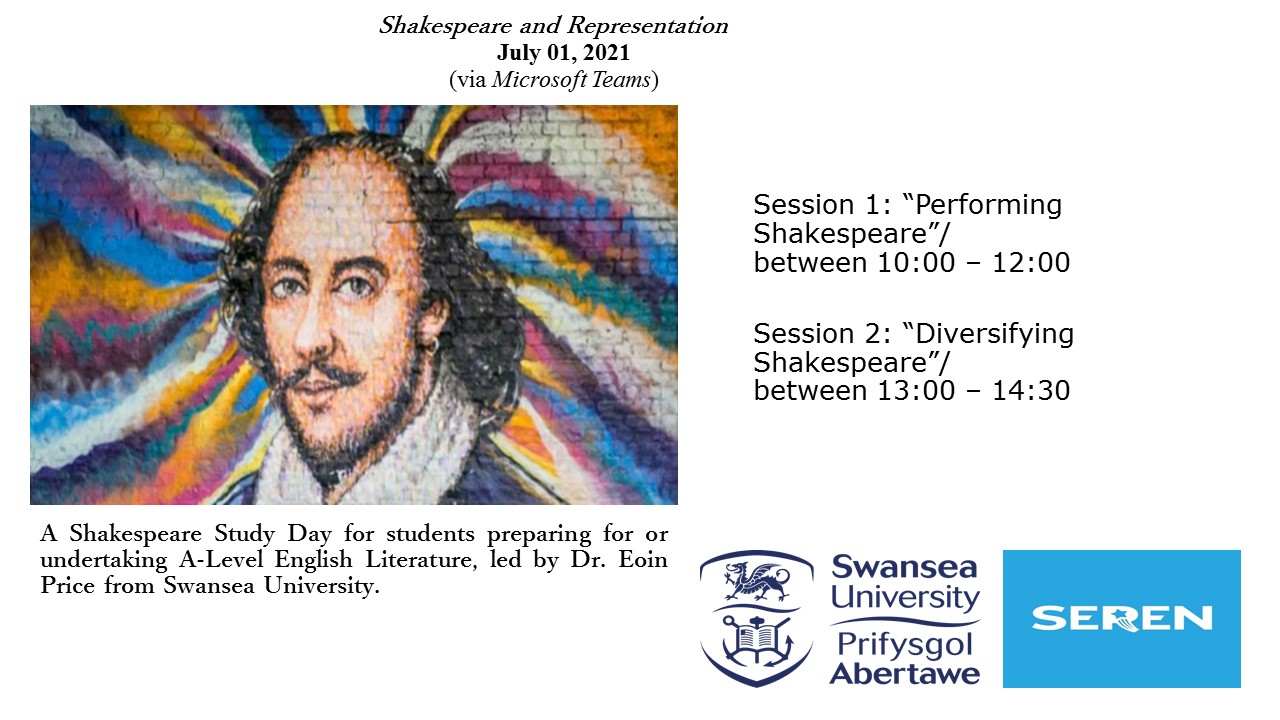 Poster of the event with a portrait of Shakespeare 