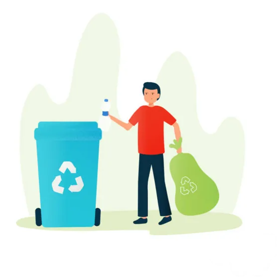 Person taking rubbish to recycling bin