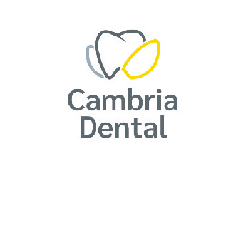 cambria dental logo in grey and yellow