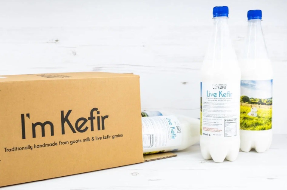 Chuckling Goat's kefir product in a bottle with blue lid