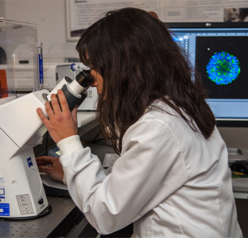 Researcher using a microscope