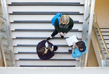Aerial shot of students on stairs