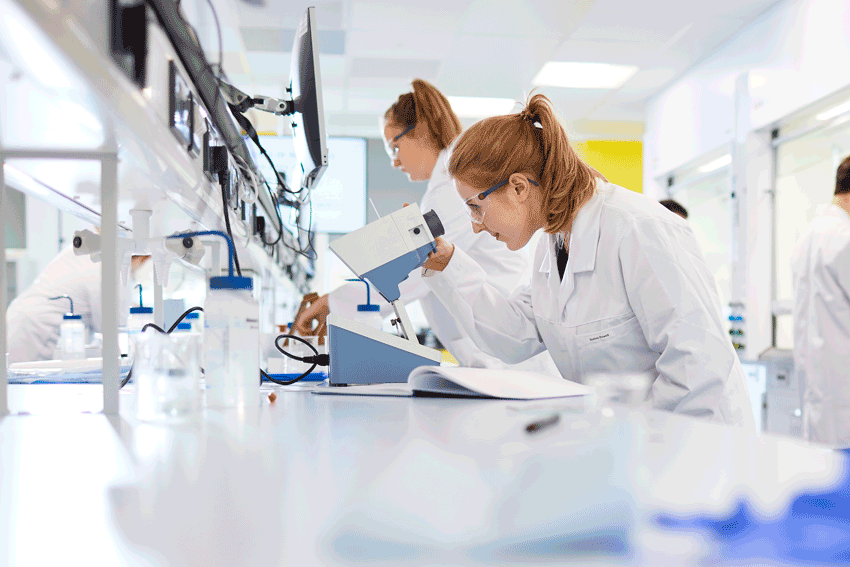 Female students in lab