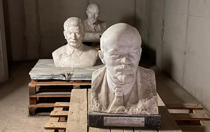 Heads of statues in store-room