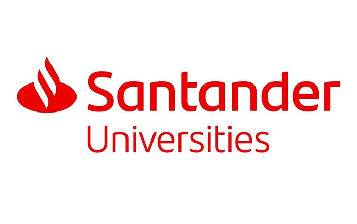 Logo Santander:  mae gan Brifysgol Abertawe bartneriaeth â Santander, fel rhan o'r rhaglen Prifysgolion Santander.