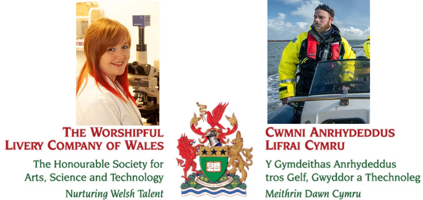 Kristen Hawkins (l) and Will Kay (r) who have won awards to support their research from the Worshipful Livery Company of Wales