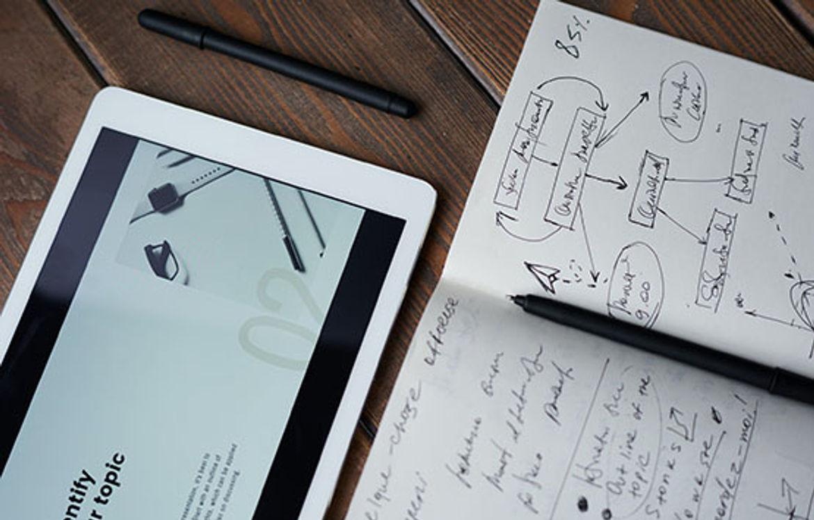 Sketches and designs on a desk