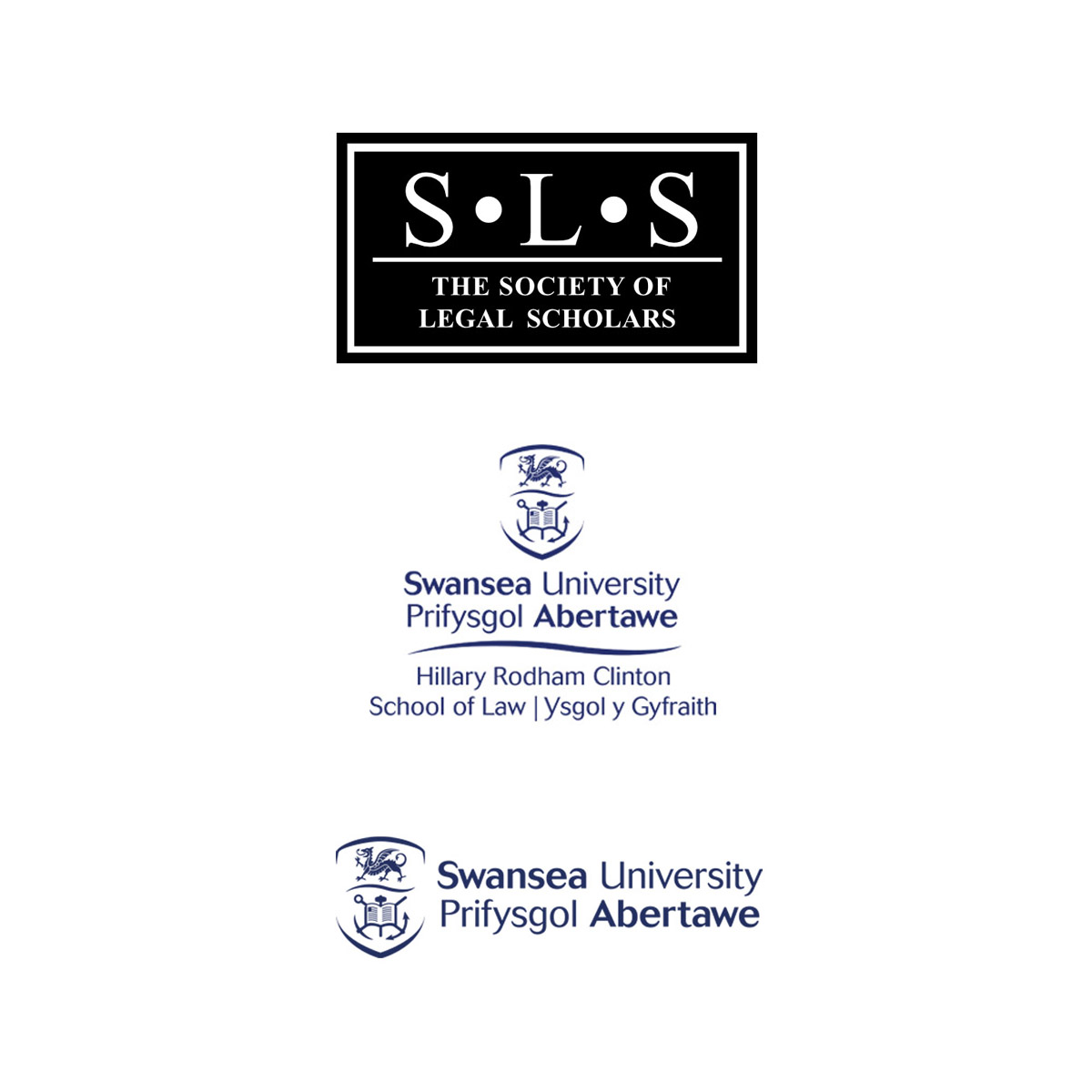 The logo of the SLS, School of Law and Swansea University