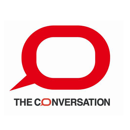 The Conversation logo which is a red speech bubble