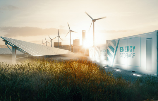 Image of wind turbines in an energy storage plant