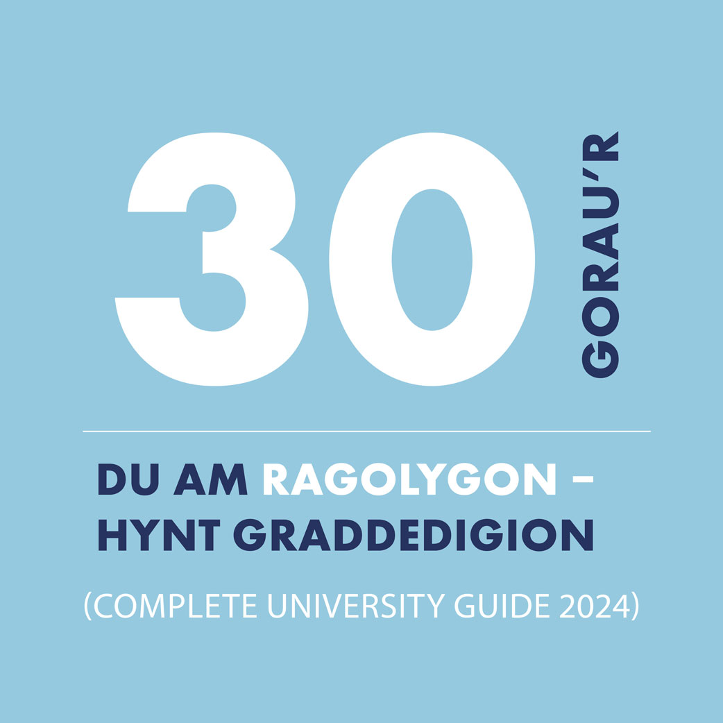 Ymysg y 30 Uchaf yn y DU am Ragolygon – Hynt Graddedigion (Complete University Guide 2024) 