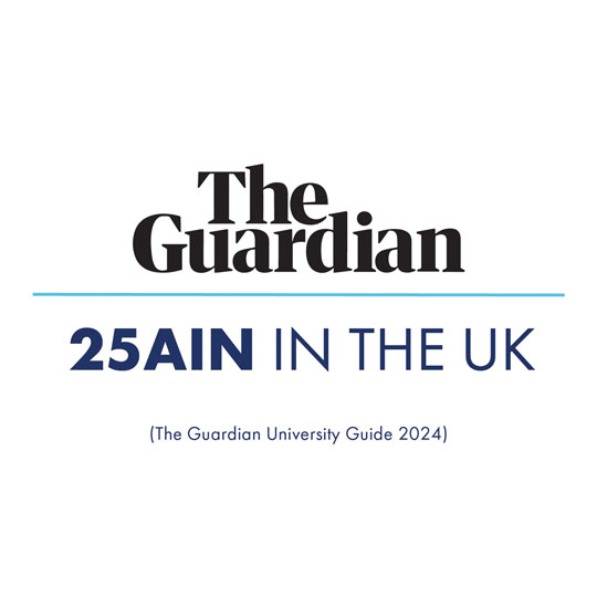25ain yn y DU (Guardian University Guide 2024) 