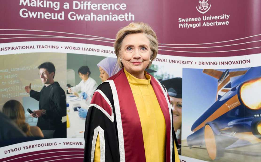 Hillary Rodham Clinton receiving her honorary doctorate at Swansea University